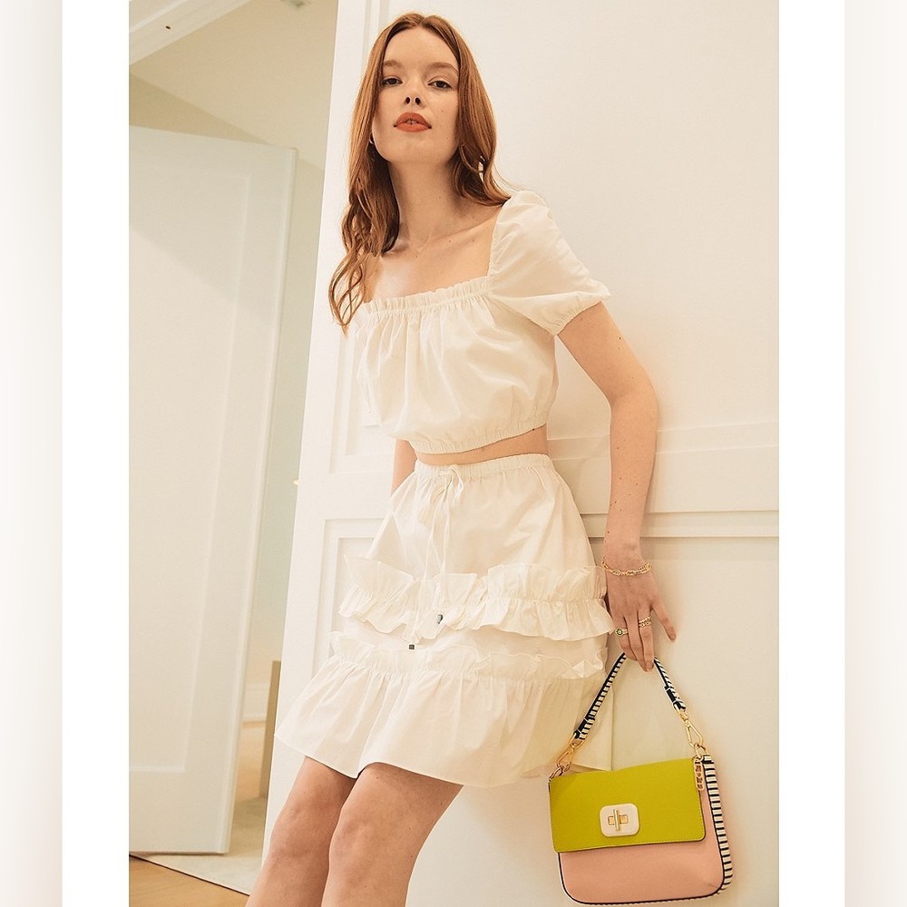 LDT Chloe Tiered Ruffle Tie Waist Pull-On A-Line Skirt